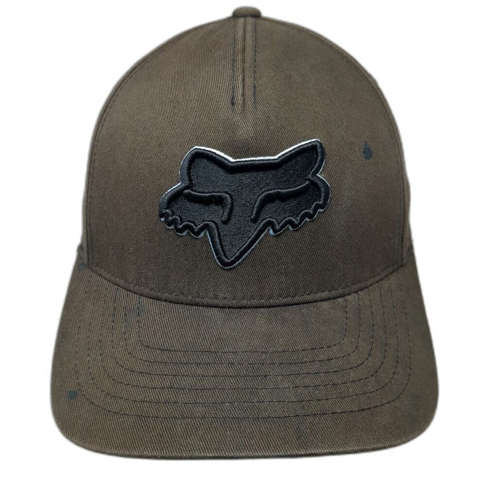 Fox 5 Panel Brown M Hat Flexfit Stretch Fit Embroidered Logo Fitted Cotton